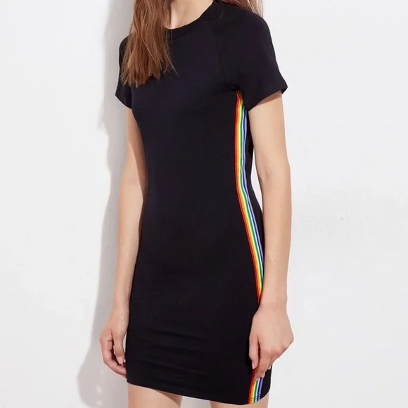rainbow dress bodycon Rainbow Rhinestone Swirl Tiered Spaghetti Strap Dress Medium main image 1